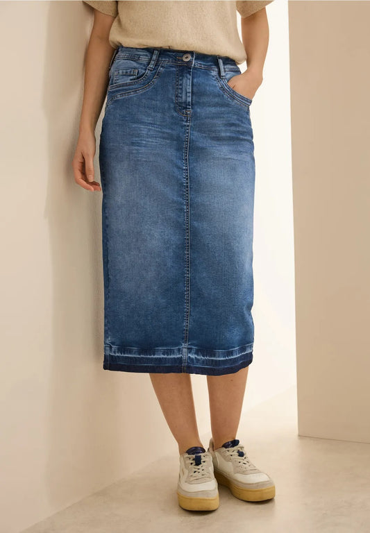 Jeanskjol, midi, mid blue