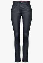 Coated byxa modell Scarlett, medelhög midja , blå