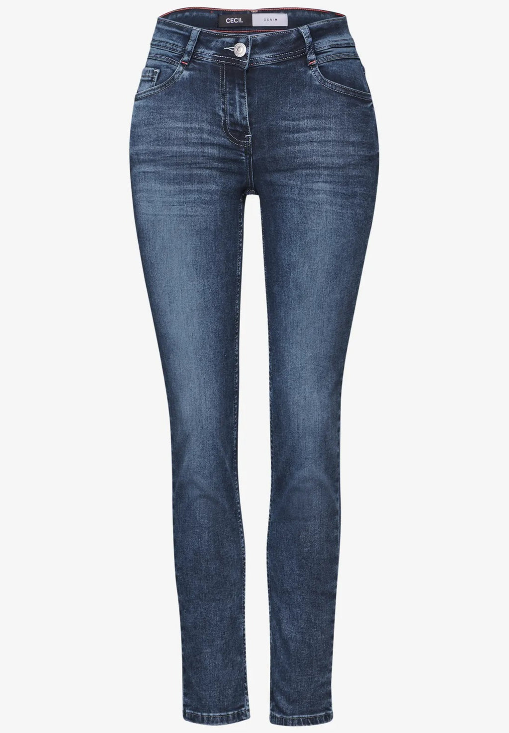 Jeans med avslappnad passform, modell Scarlett mellanblå, medelhög midja