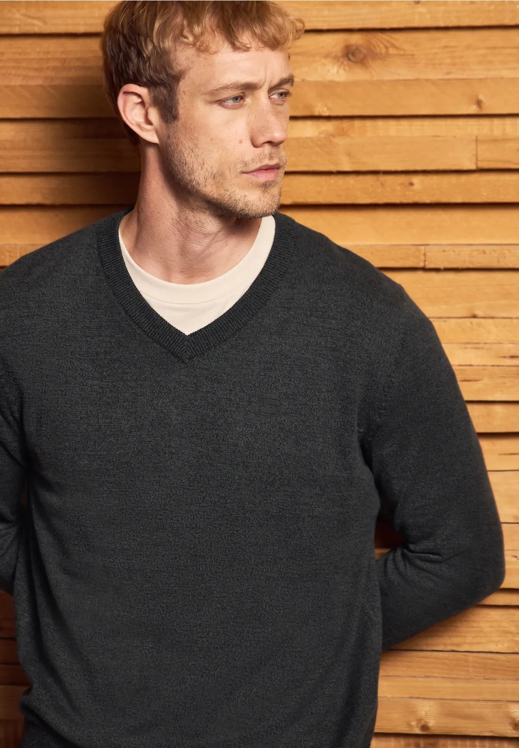 Stickad tröja med v-ringning Street One Herr, antracit grå
