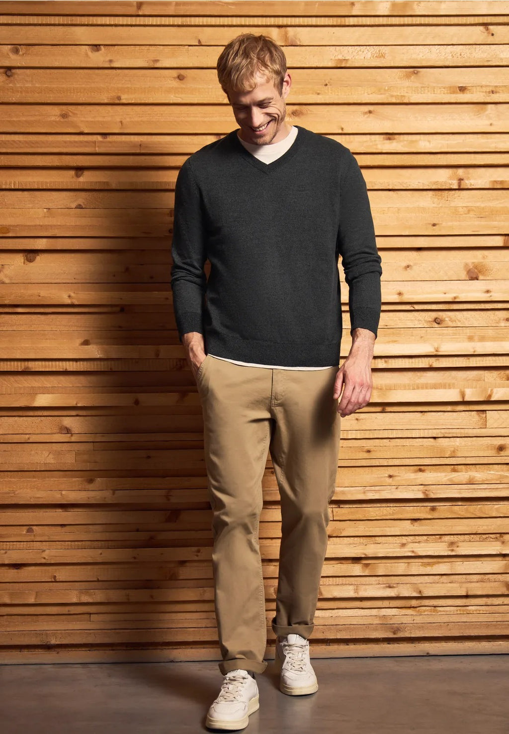 Stickad tröja med v-ringning Street One Herr, antracit grå