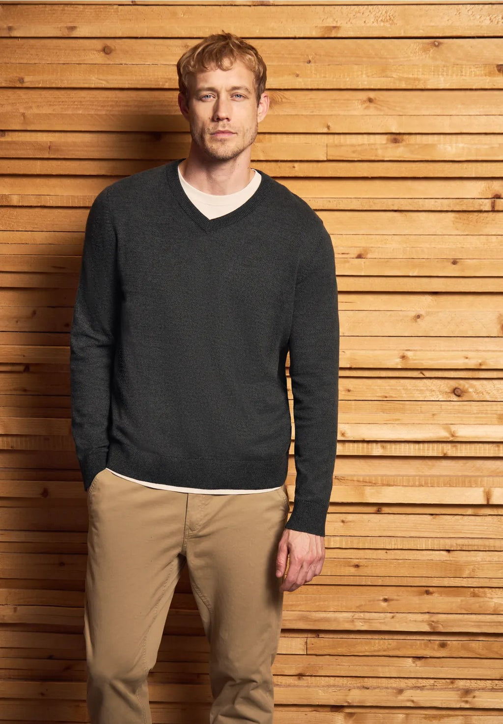 Stickad tröja med v-ringning Street One Herr, antracit grå