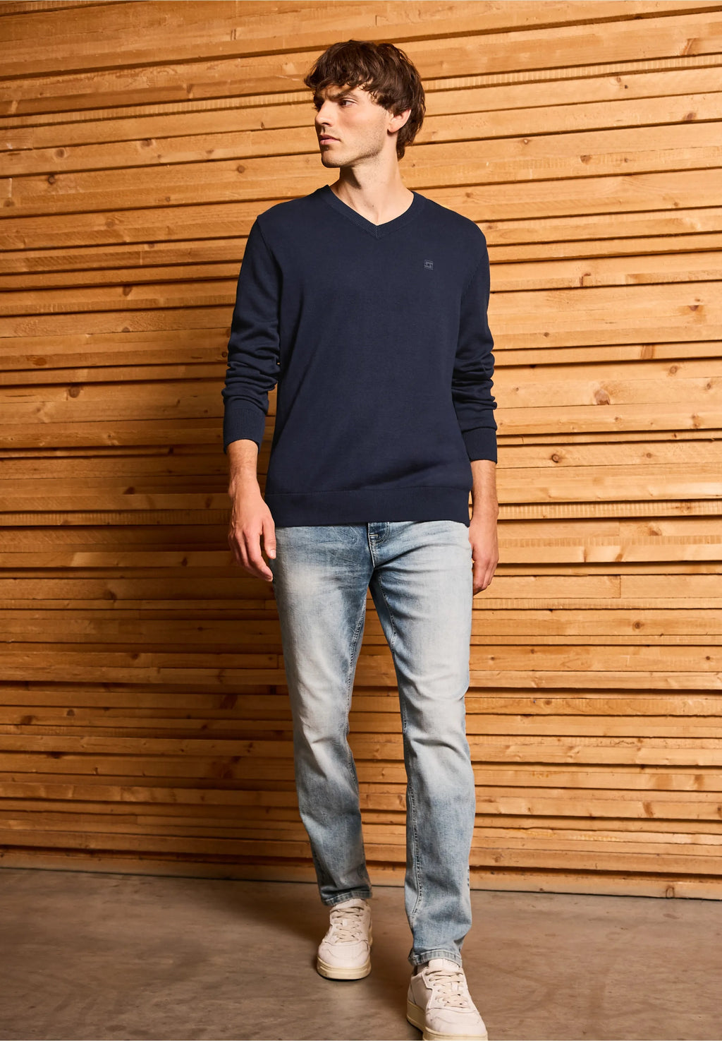 Stickad tröja med v-ringning Street One Herr, marinblå