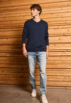 Stickad tröja med v-ringning Street One Herr, marinblå