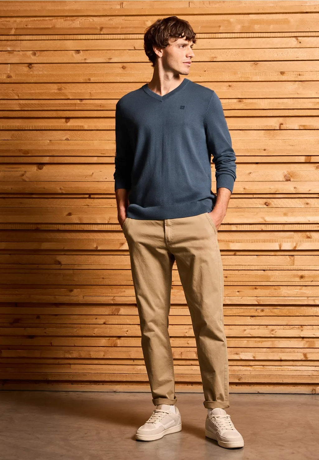 Stickad tröja med v-ringning Street One Herr, duskblue