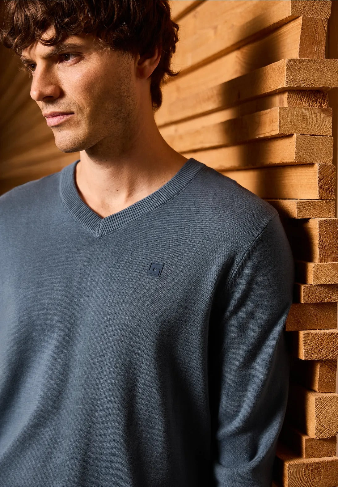 Stickad tröja med v-ringning Street One Herr, duskblue