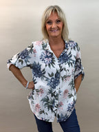 Mönstrad blus Kelly i bomull, vit Linnelook