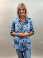 Mönstrad blus Kelly i bomull, blå Linnelook