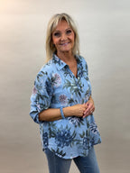 Mönstrad blus Kelly i bomull, blå Linnelook