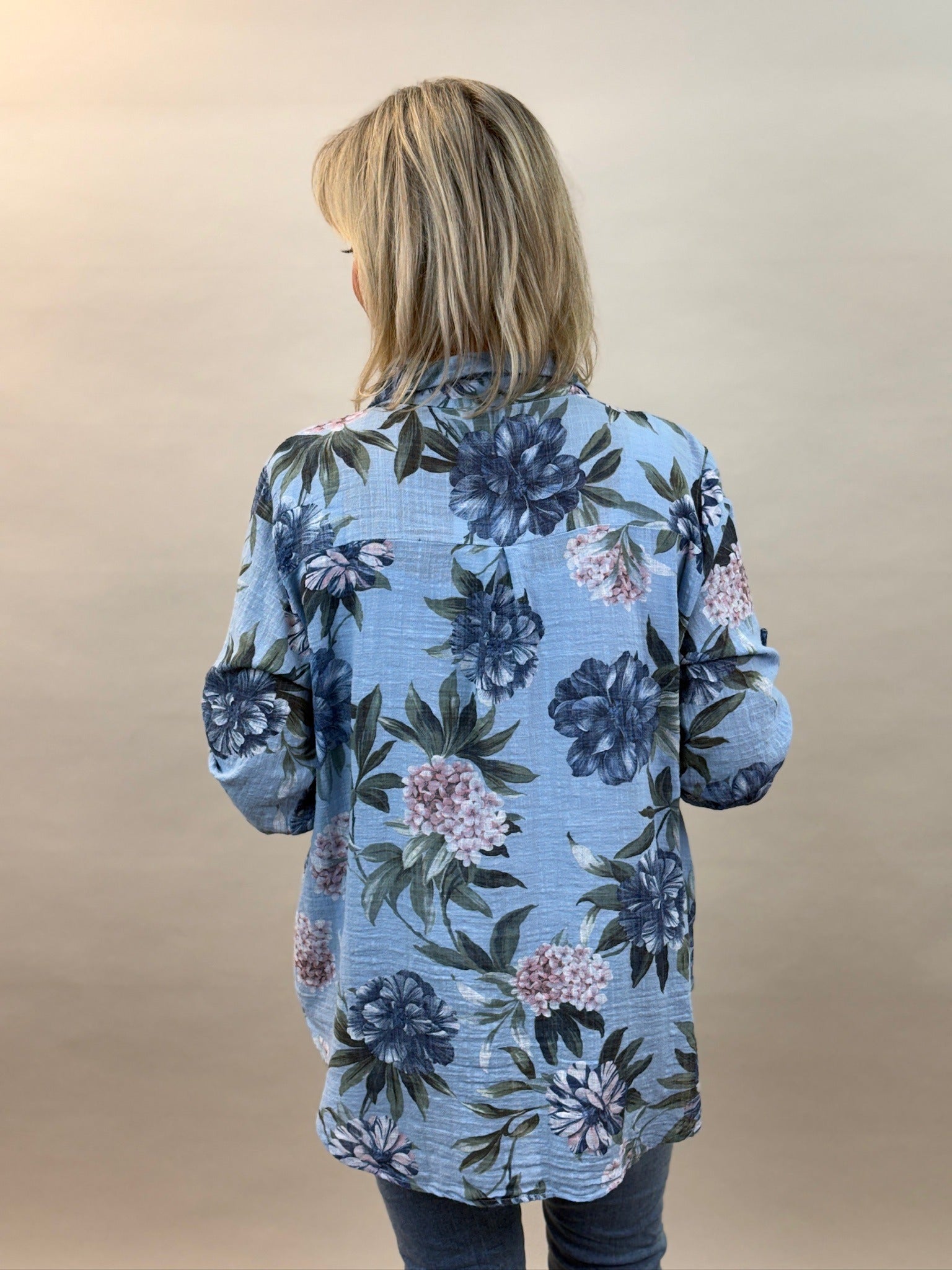 Mönstrad blus Kelly i bomull, blå Linnelook