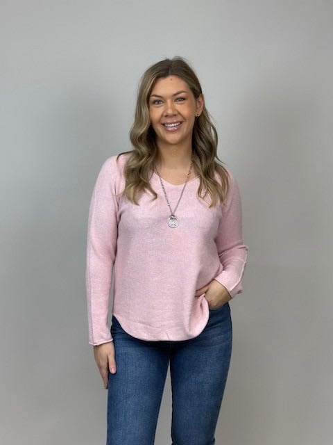 Finstickad tröja med V-hals från Mixbyheart, Hella520 , rosa