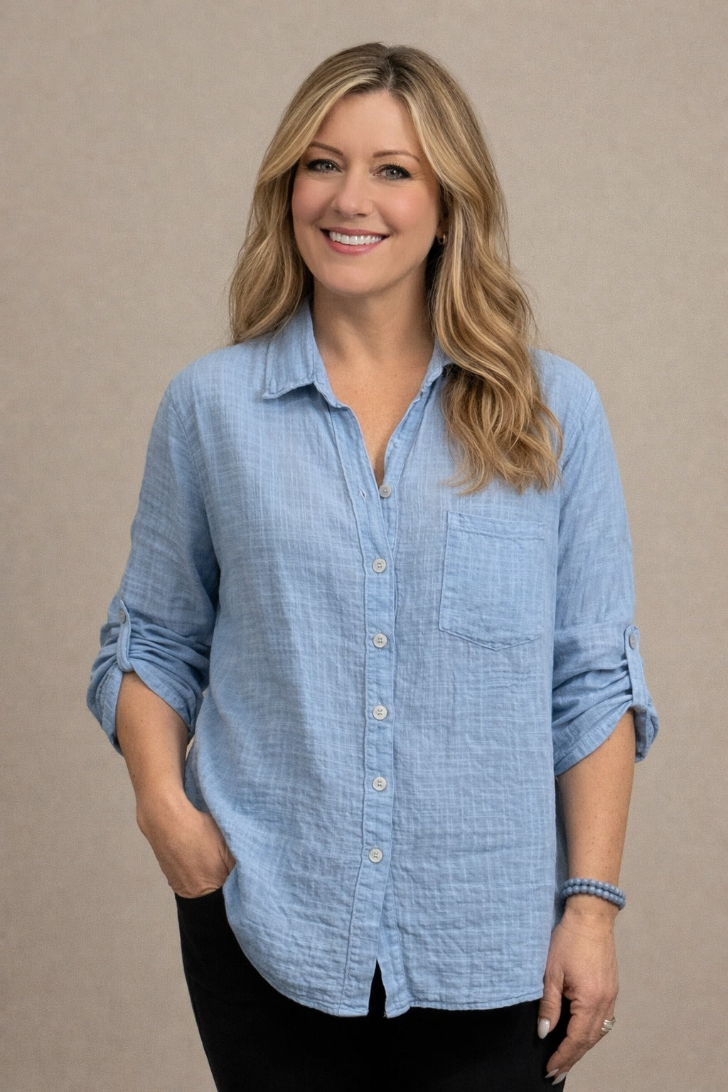 Blus Kelly i bomull, blå Linnelook