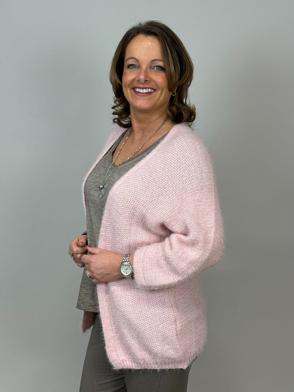 Öppen kofta med 3/4 ärm från Mixbyheart, rosa