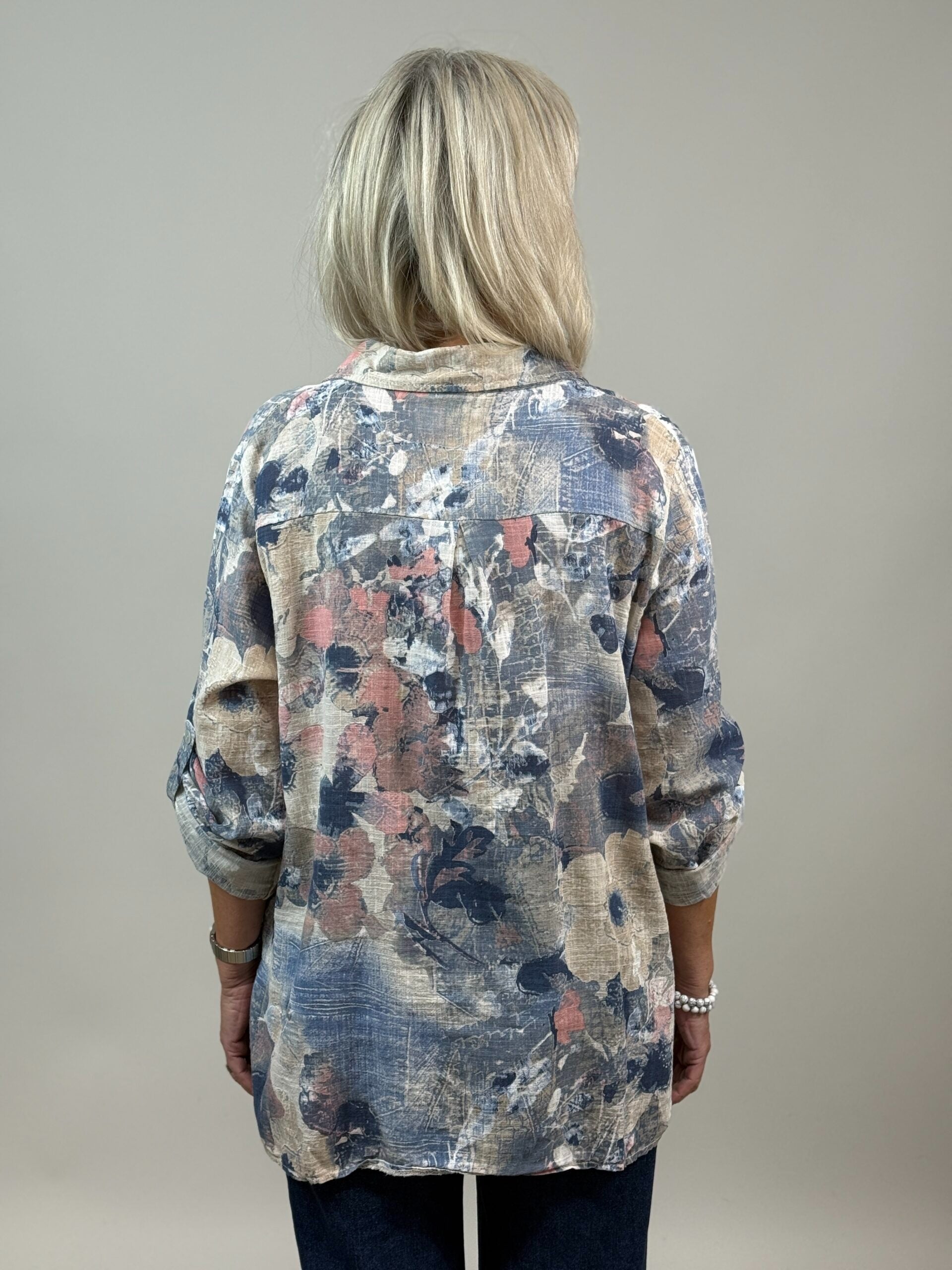 Mönstrad blus Kelly i bomull, beige linne-look