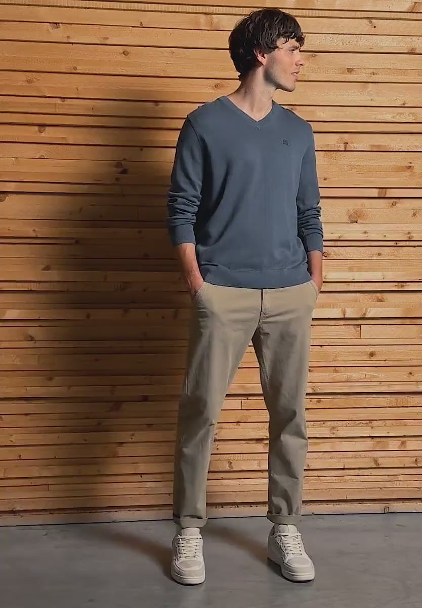 Stickad tröja med v-ringning Street One Herr, duskblue