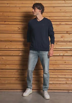 Stickad tröja med v-ringning Street One Herr, marinblå