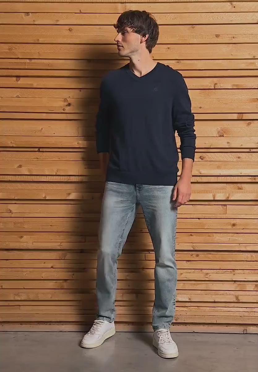 Stickad tröja med v-ringning Street One Herr, marinblå