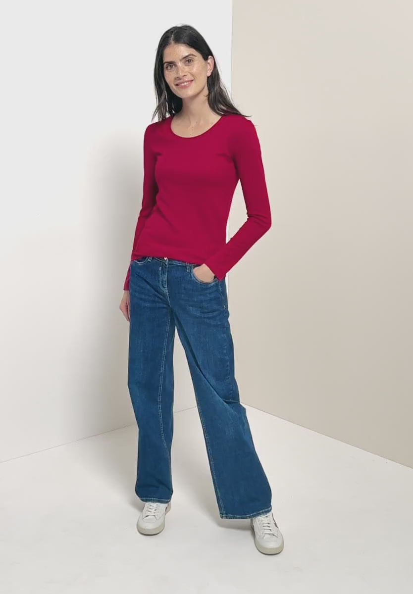 Långärmad bastopp Pia 100% bomull, röd