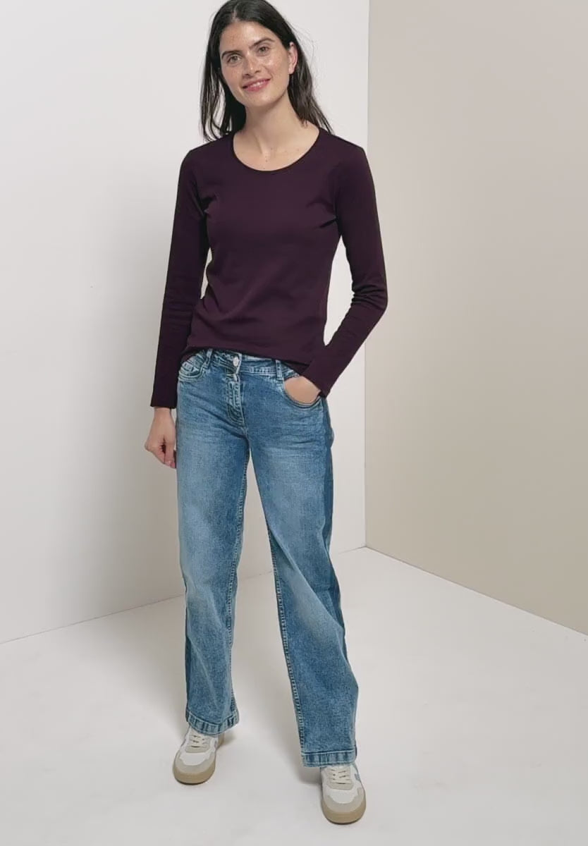 Långärmad bastopp Pia 100% bomull, vinröd