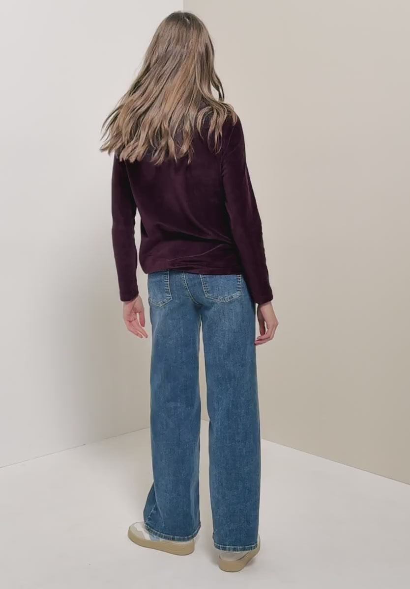 Manchestertröja med stor krage, vinröd