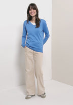 V-ringad tunnstickad tröja från Cecil, fontän blå